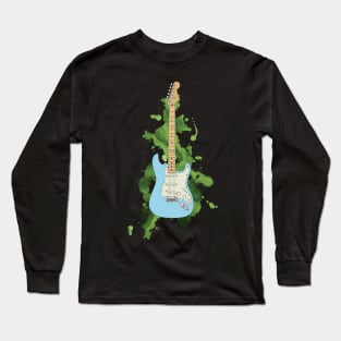 S-Style Electric Guitar Daphne Blue Color Long Sleeve T-Shirt